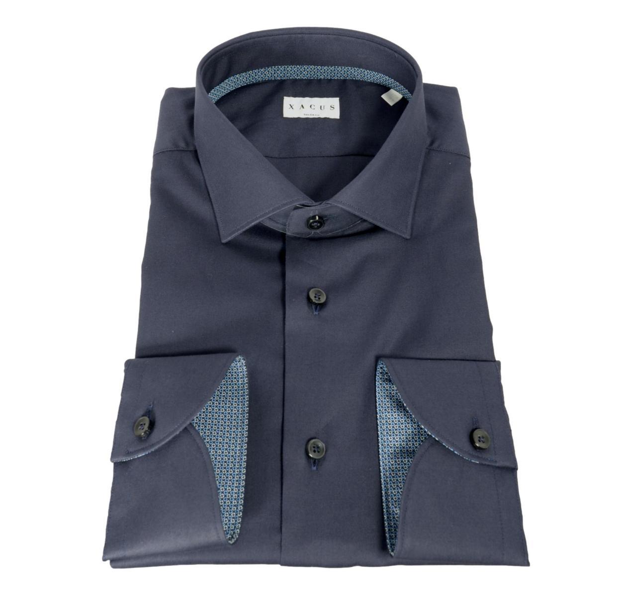 XACUS Camicia Uomo Collo Francese Tinta Unita Con Contrasti 71903003 Blu-Blu
