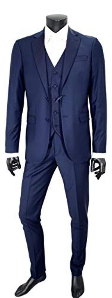 SIMBOLS Smoking Uomo Cerimonia 3 Pezzi Slim A10908S Blu-Blu