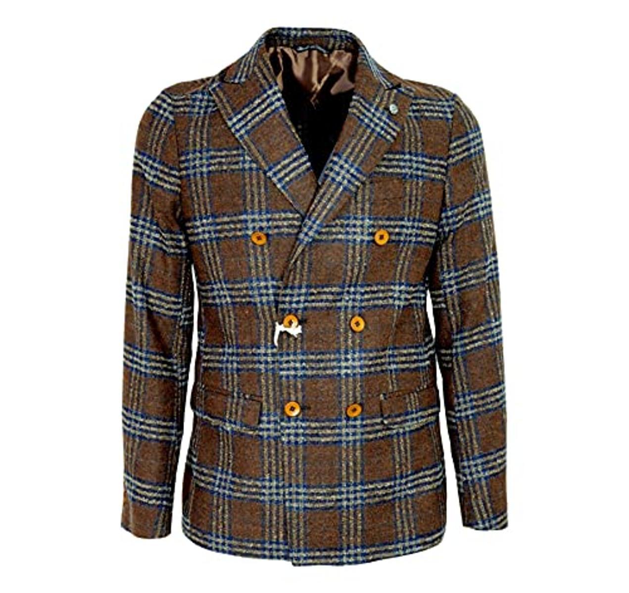 Alessandro Gilles Giacca Uomo 2710 Slim Fit Doppio Petto a Quadri-Multicolore
