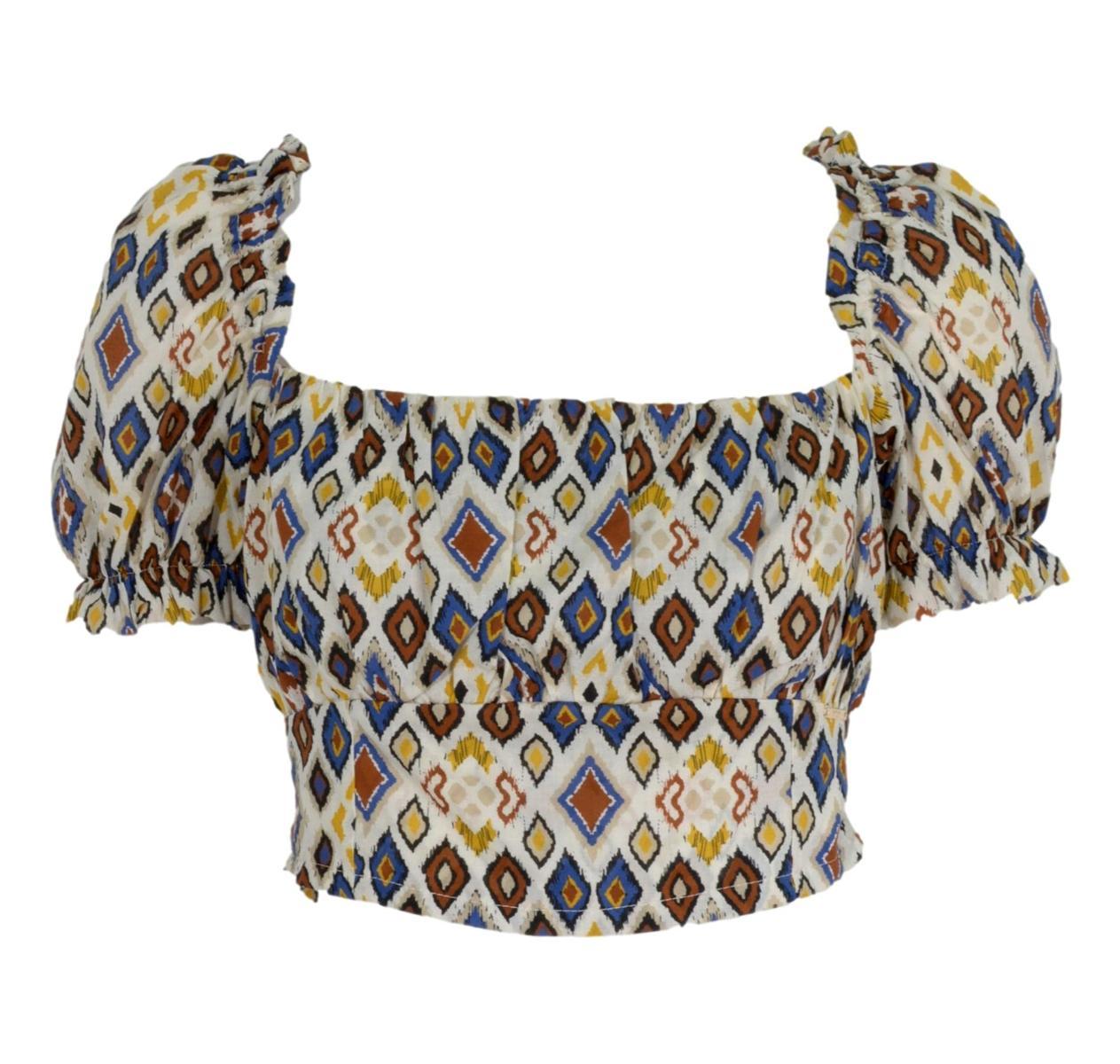 MDM MADEMOISELLE DU MONDE Top Donna Colore Fantasia Panna mdm119-Multicolore