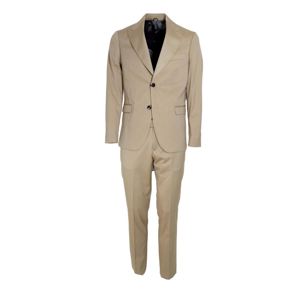 SIMBOLS Abito Uomo Drop 7 Slim Fit Tessuto Spigato A11540 Beige MADE IN ITALY