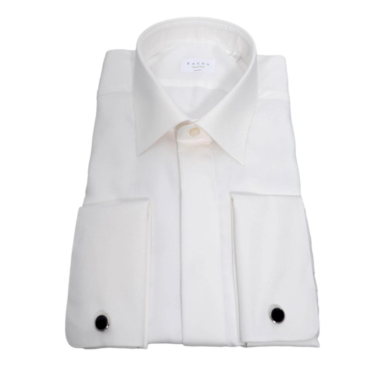 XACUS Camicia Uomo Travel Shirt Tessuto Lavorato Doppi Polsi 41812.003Col Bianco-Bianco