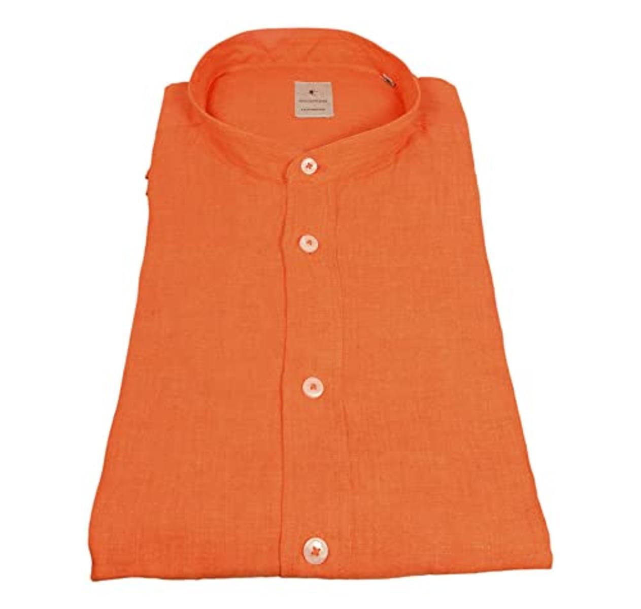 BASTONCINO Camicia Uomo Slim B050 Puro Lino Coreana Arancio Made in Italy-Multicolore
