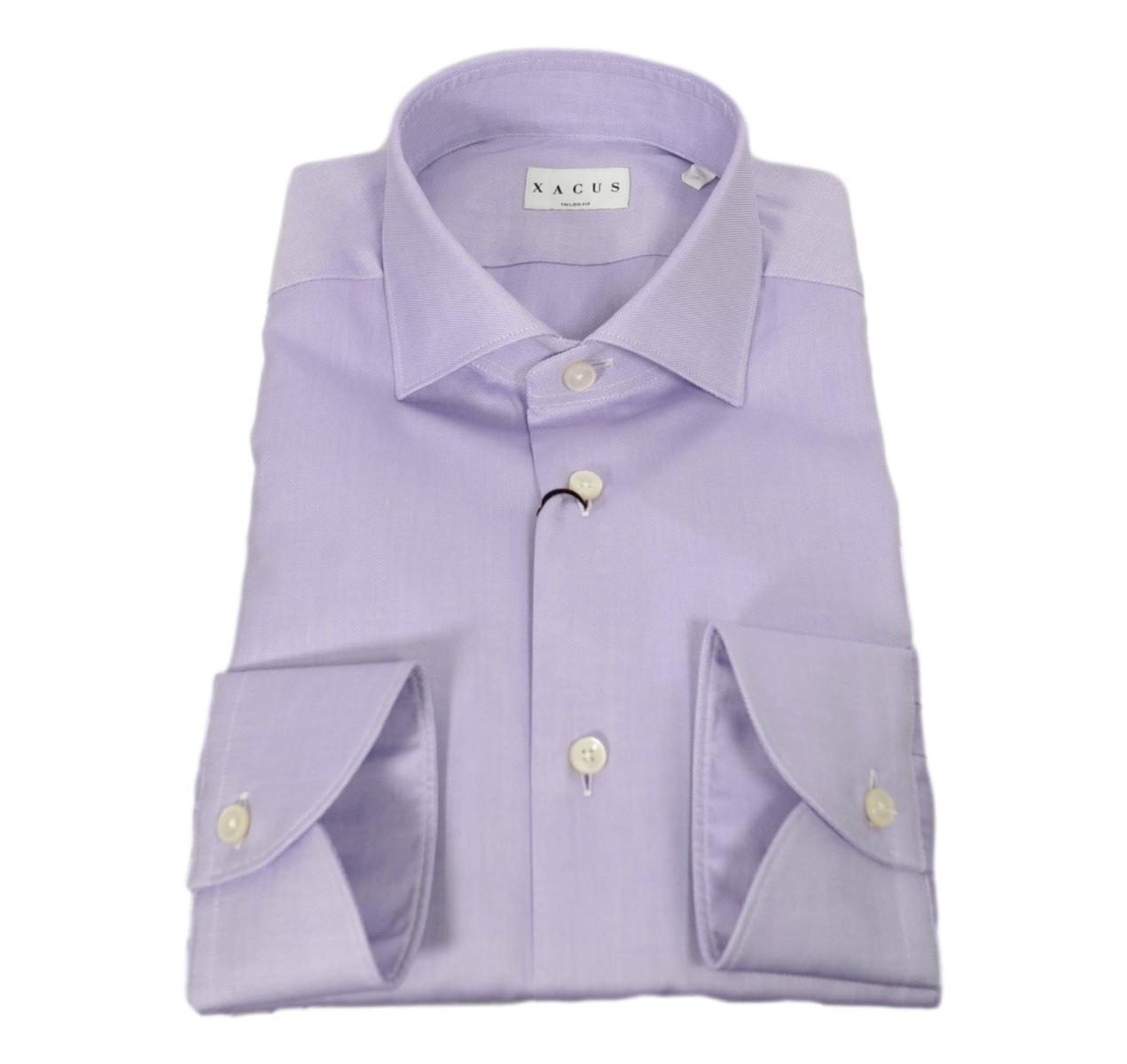 XACUS Camicia Uomo Tailor Fit Tinta Unita Tessuto Armaturato 51182002 Colore Lilla-Lilla