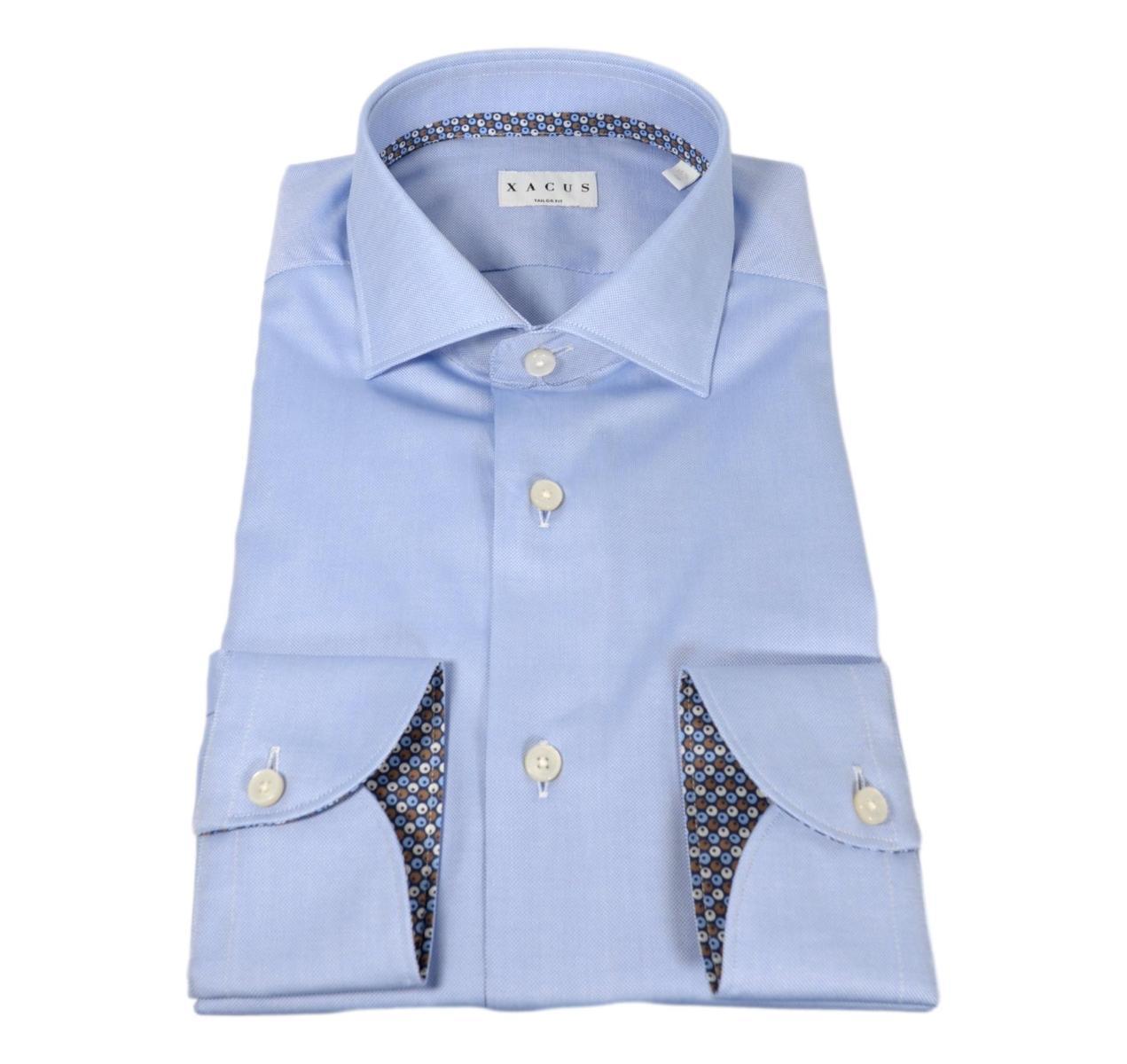 XACUS Camicia Collo Francese Oxford Tinta Unita Con Contrasti 71905003 Celeste-Celeste