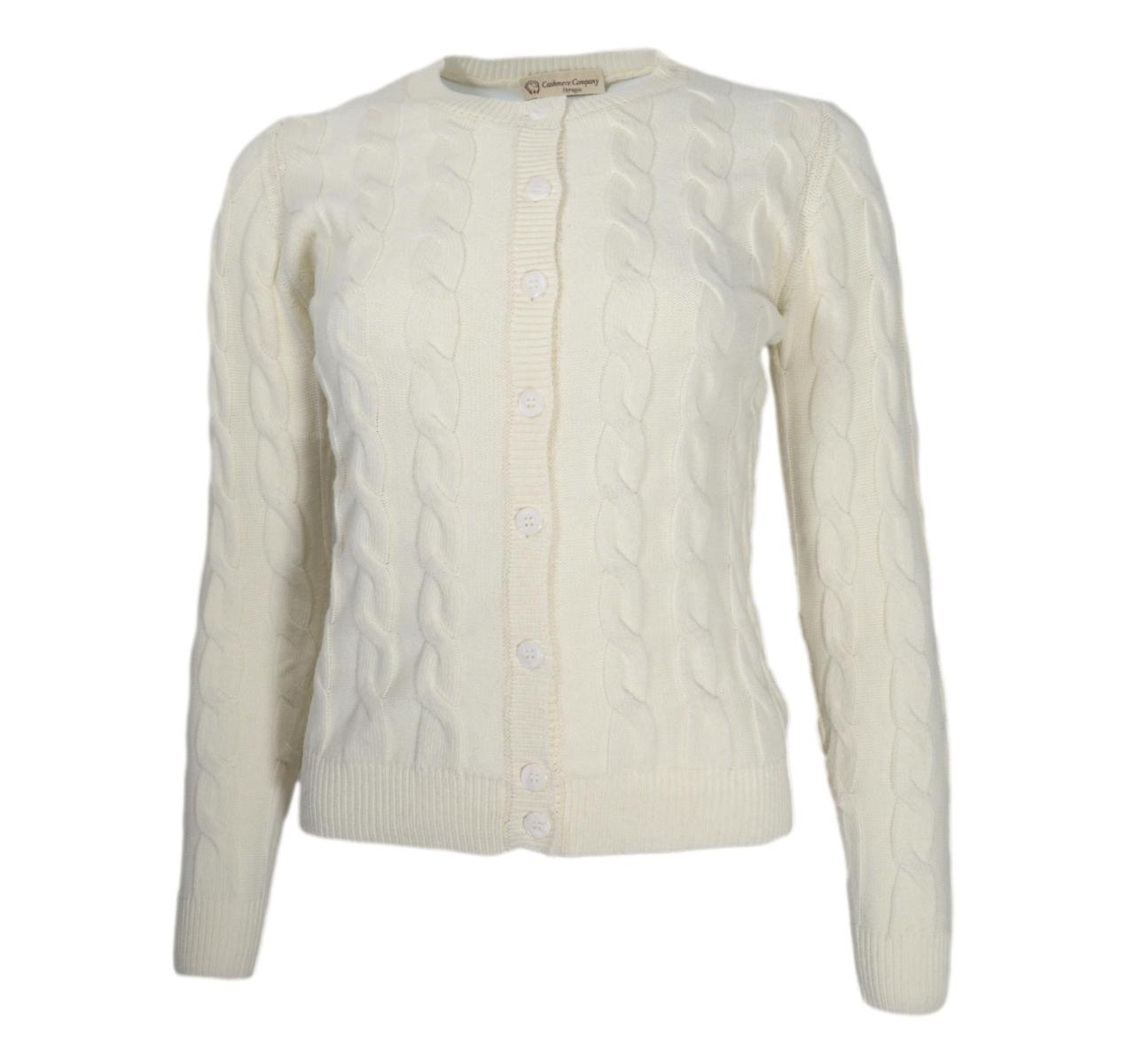 CASHMERE COMPANY Cardigan Treccia Donna Slim Fit ID113 1234 Cashmere e Lana Colore Bianco-Bianco