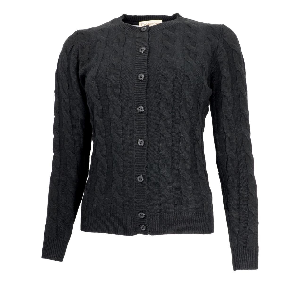 CASHMERE COMPANY Cardigan Treccia Donna Slim Fit ID113 99 Cashmere e Lana Nero-Nero