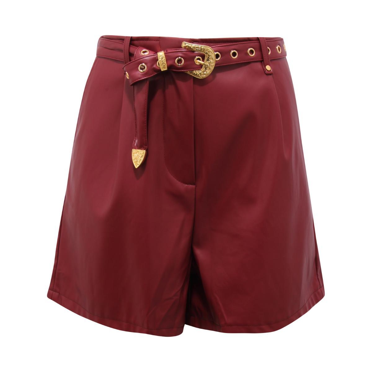 P4435 BERMUDA ECOPELLE DONNA NO SECRETS WOMAN SHORTS-Rosso