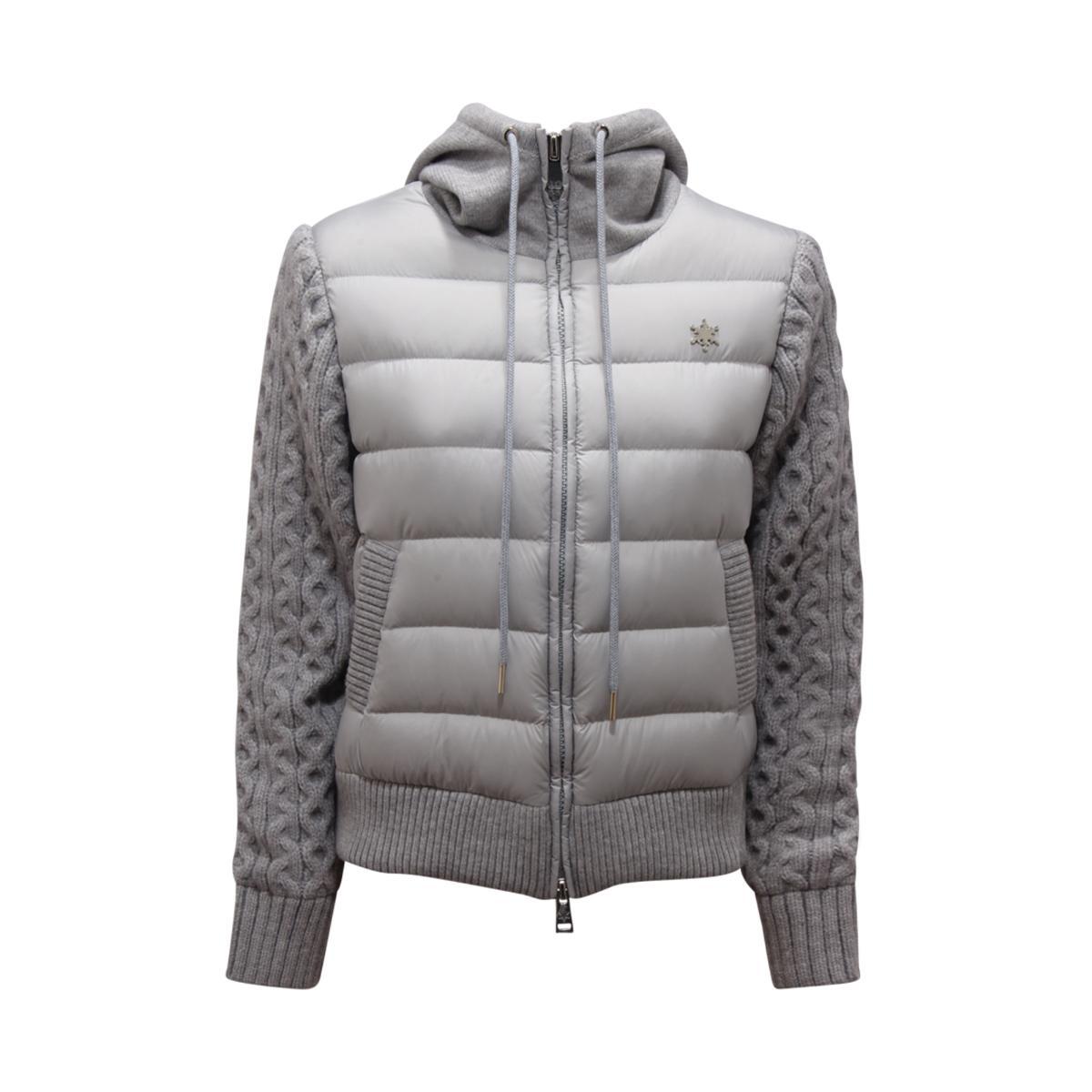 NoSecrets Piumino Donna Corto con Maniche a Trecce, Nuvola, Giacca Invernale Imbottita-Grigio