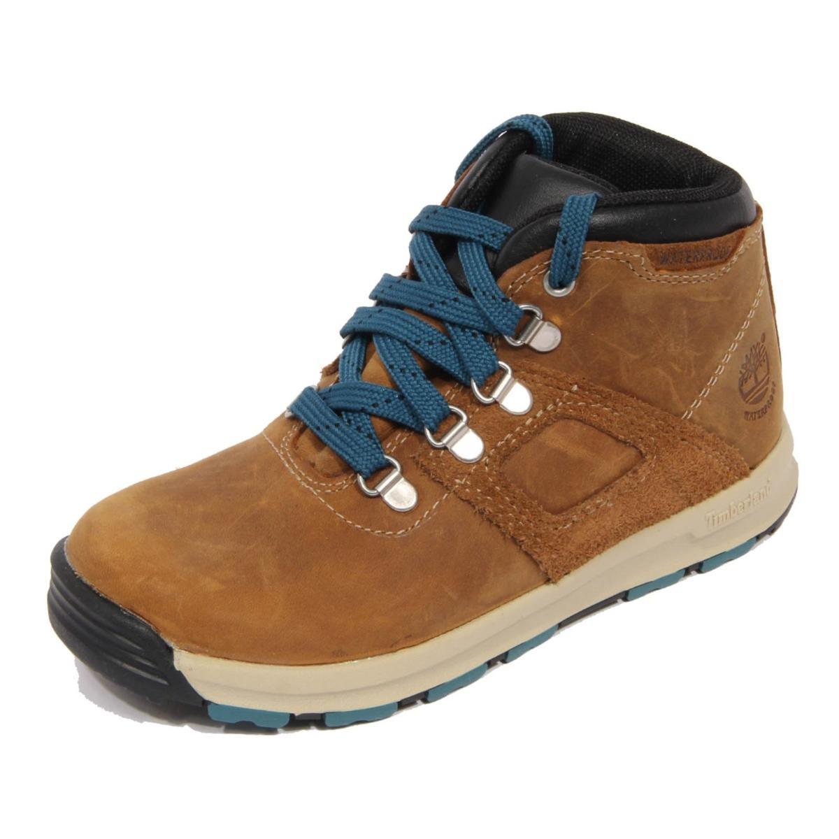 H1258 scarponcino bimbo boy TIMBERLAND kid GT SCRAMBLE WP leather shoe brown-Marrone