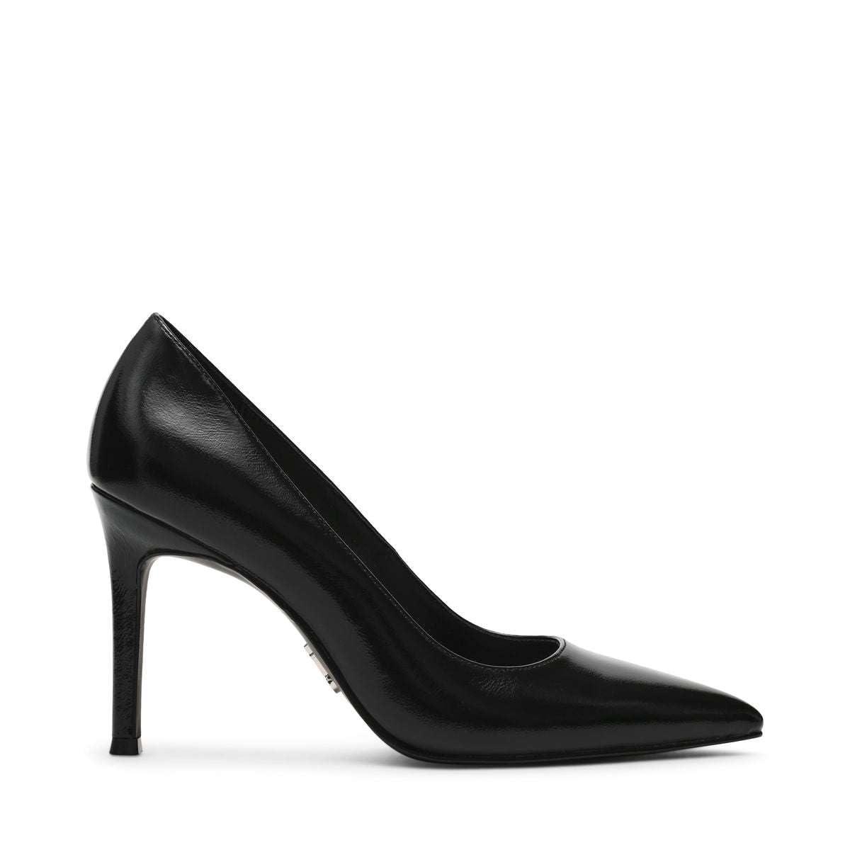 Steve Madden Secured Black Leat Nero Scarpe Decolletè Donna Vernice Pelle Tacco-Nero