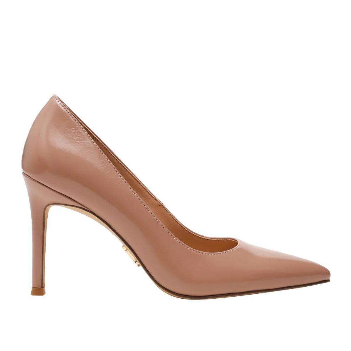 Steve Madden Secured Black Leat Nero Scarpe Decolletè Donna Vernice Pelle Tacco-Beige