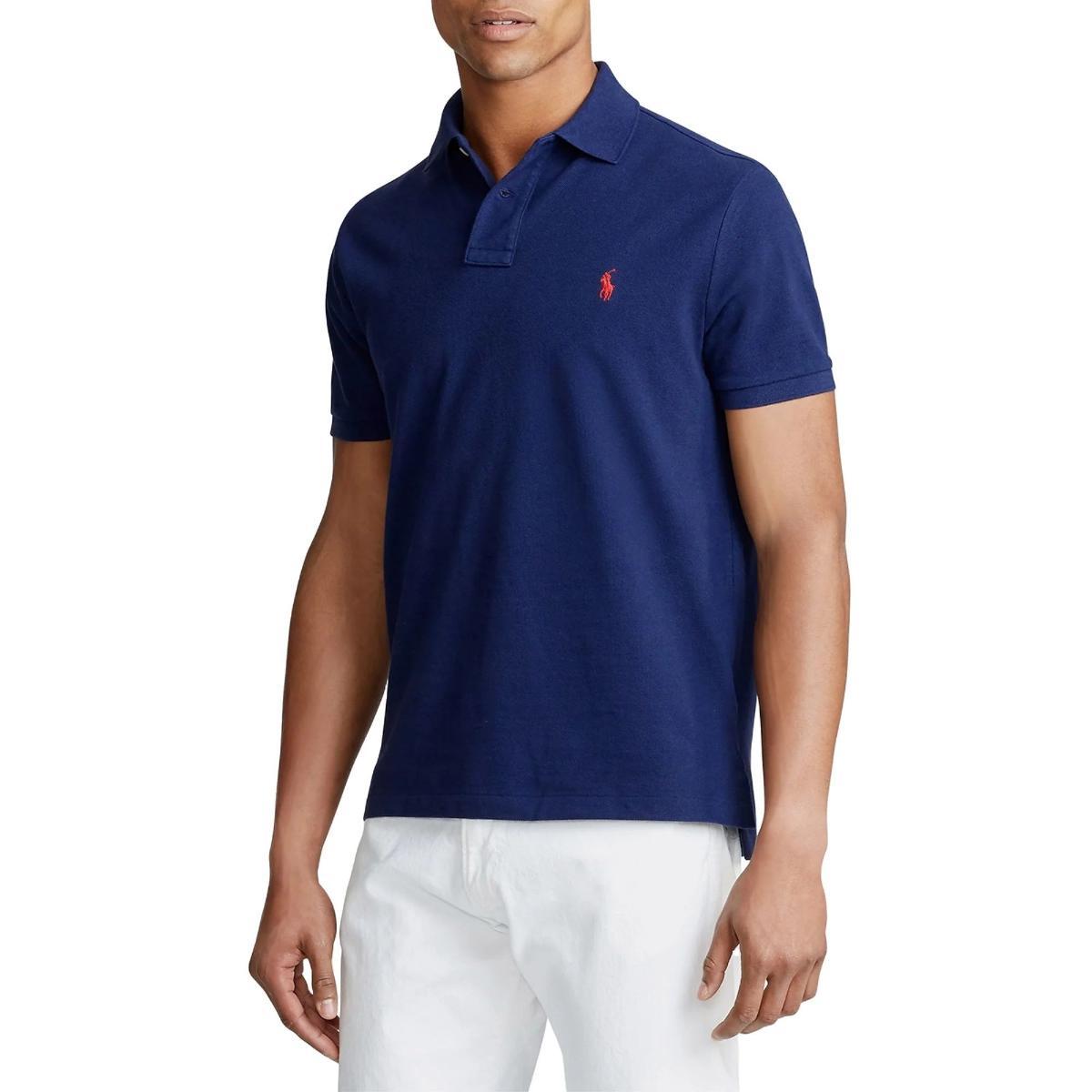 RALPH LAUREN Polo a Tinta Unita Blu da Uomo con Logo Ricamato