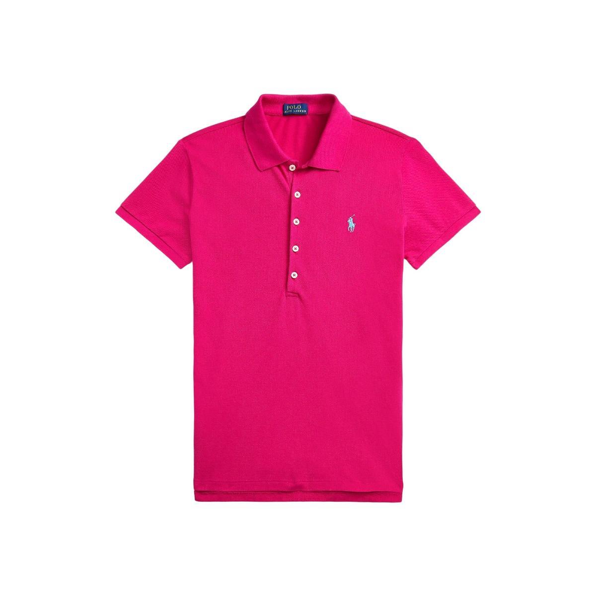 POLO RALPH LAUREN Polo in Cotone Rosa con Bottoni e Logo