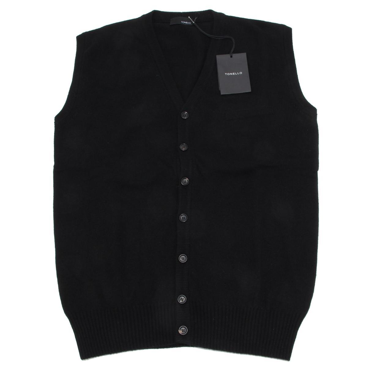 TONELLO 8866M gilet uomo lana nero smanicato sleeveless sweater men-Nero