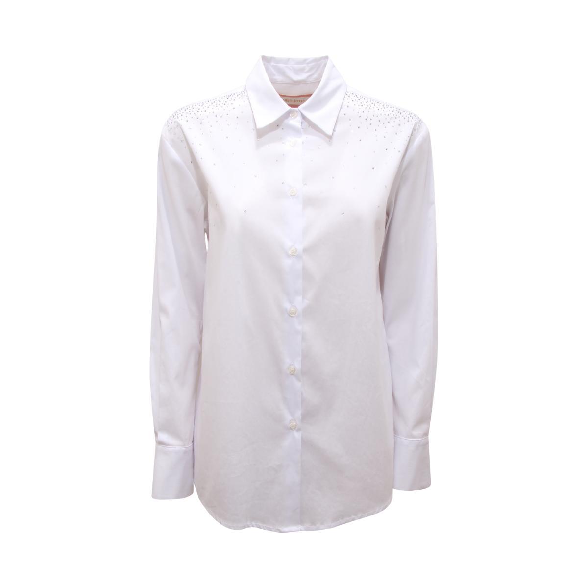 P3759 CAMICIA DONNA RELISH JEANS ASTERIAS WOMAN STRASS SHIRT-Bianco