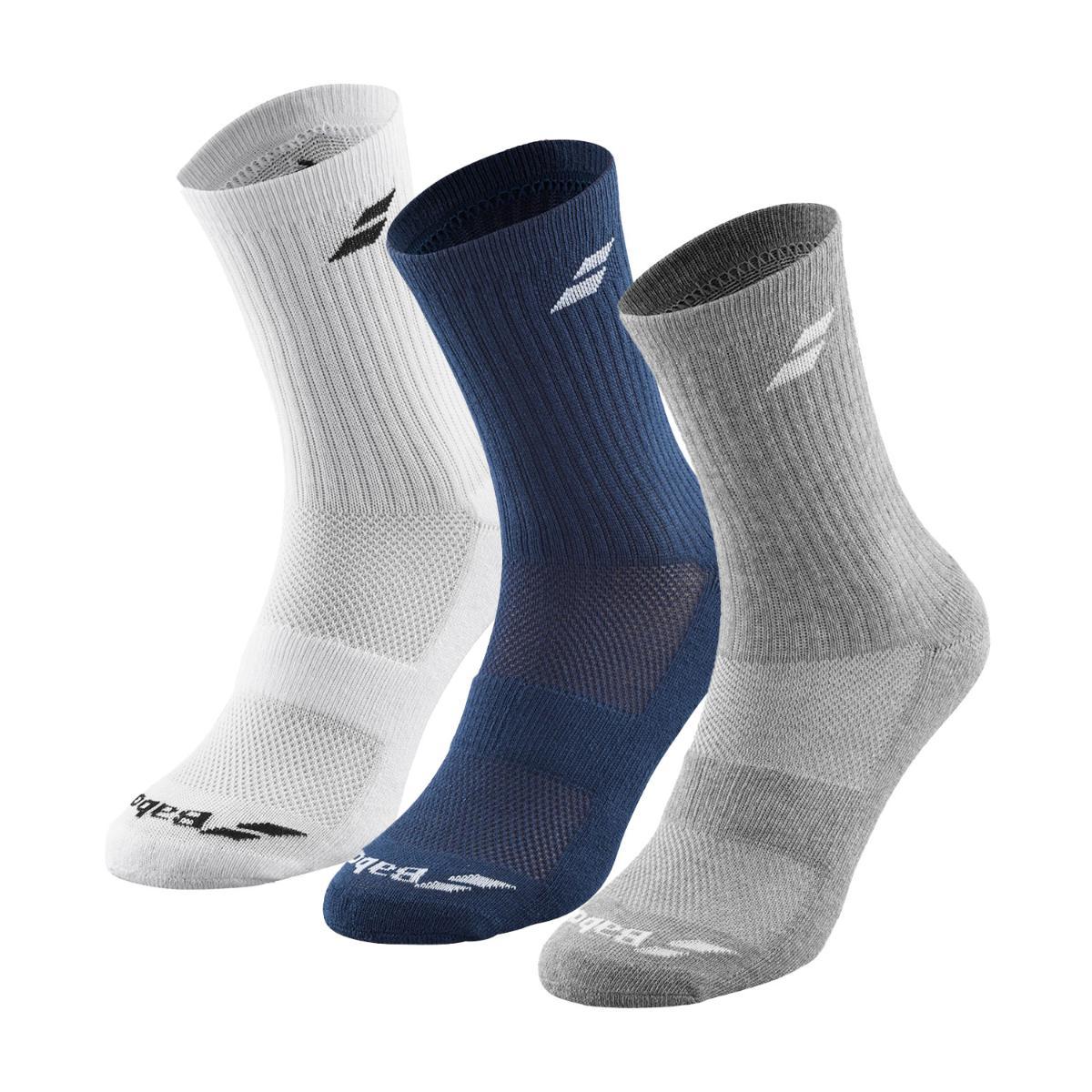 Babolat Chaussettes Calze Unisex - Bambini e ragazzi (Pacco da 3)-Bianco/Blu/Grigio