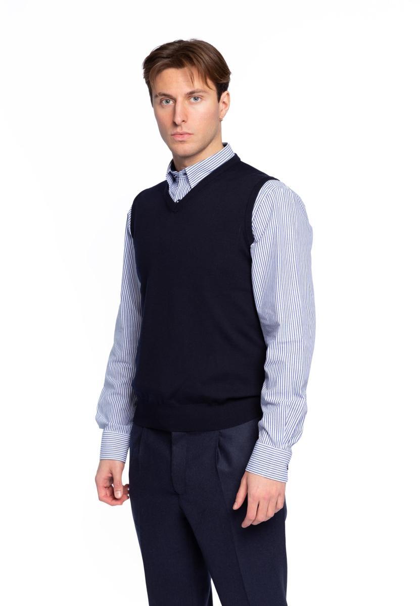 Premode Gilet Uomo in 100% Lana Merinos-Blu