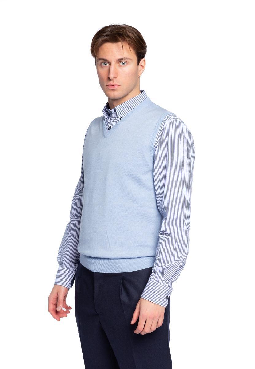 Premode Gilet Uomo in 100% Lana Merinos-Azzurro