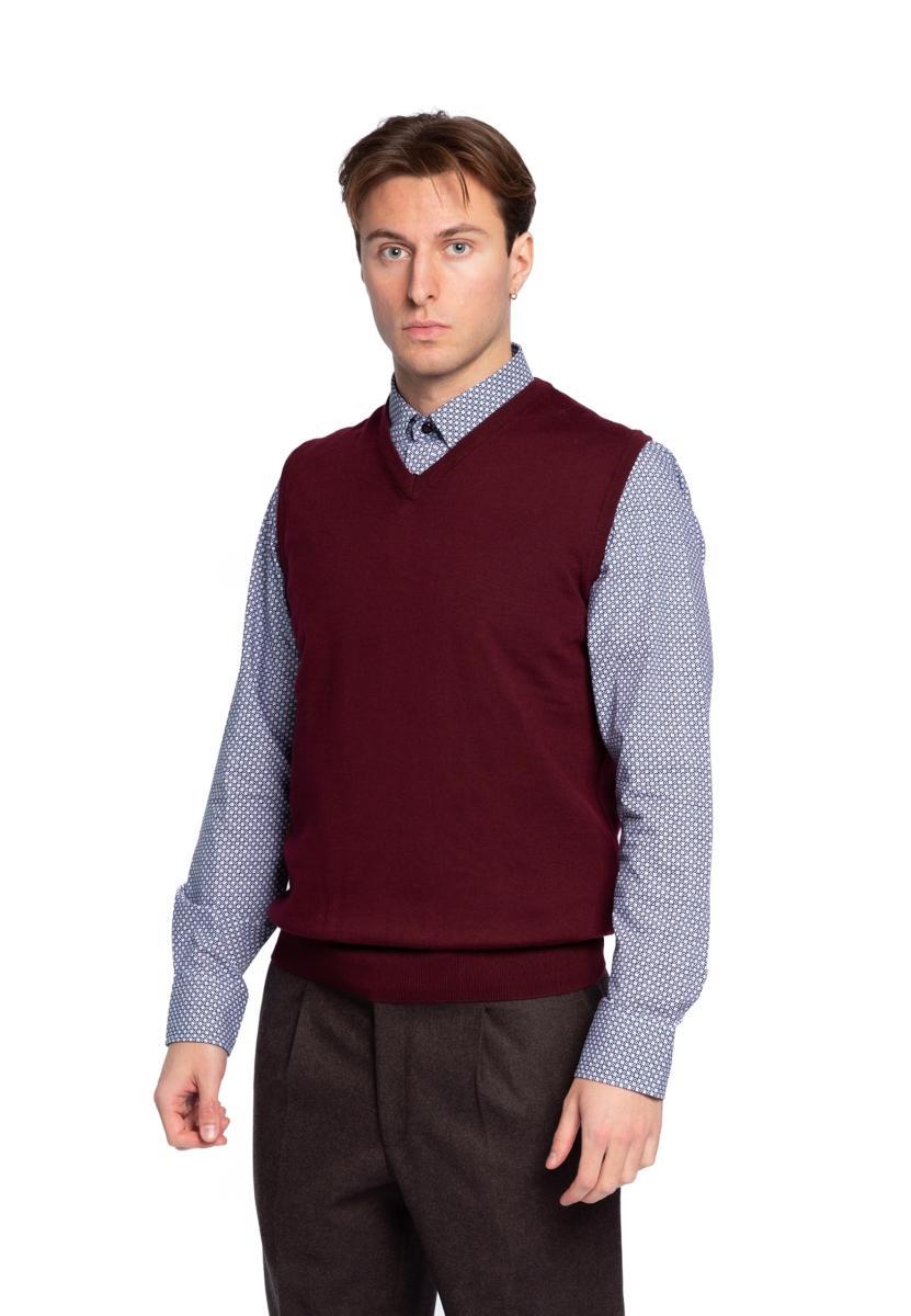 Premode Gilet Uomo in 100% Lana Merinos-Bordeaux