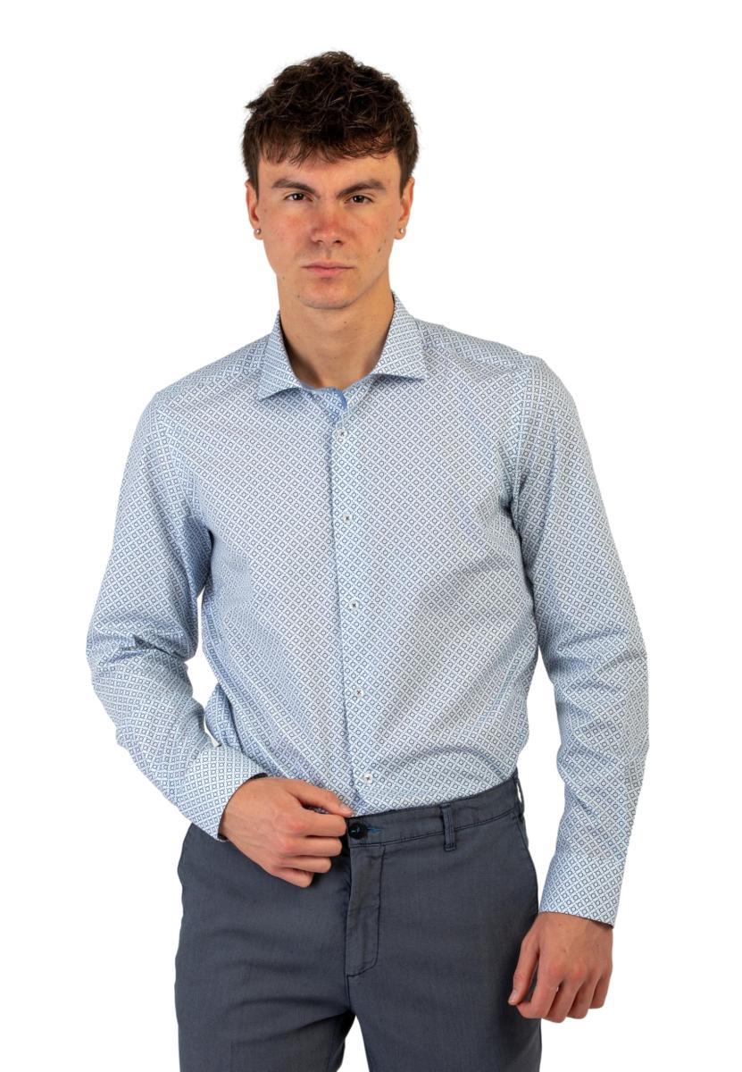 Sporting Mare Camicia Uomo Manica Lunga Slim 100% Cotone Leggero Ischia J215-Bianco