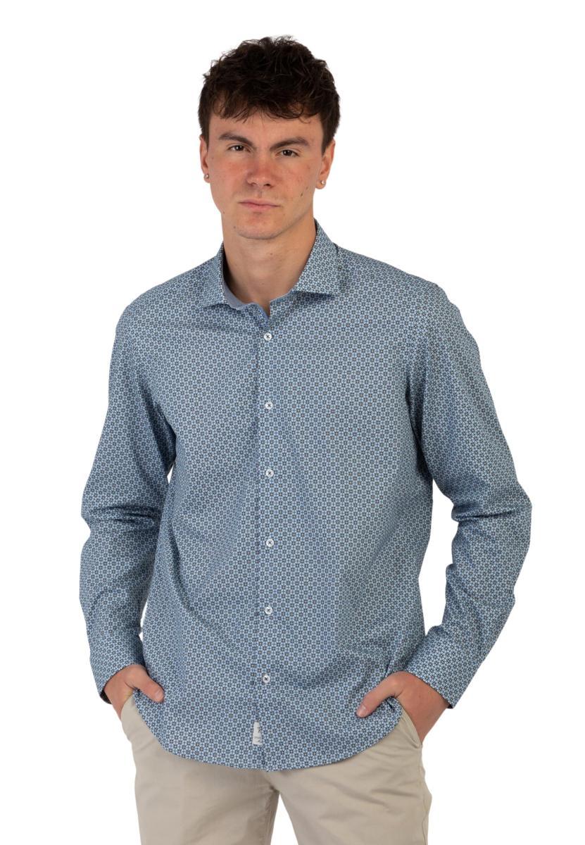 Sporting Mare Camicia Uomo Manica Lunga Slim 100% Cotone Leggero Ischia J215-Azzurro