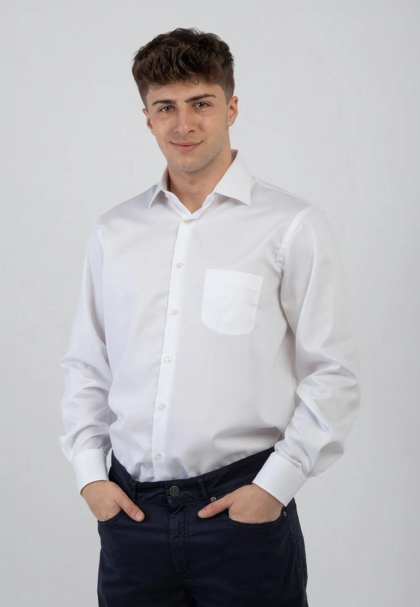 Ingram Camicia Uomo Manica Lunga Cotone Panamino 3H622-REG-C-T-Bianco