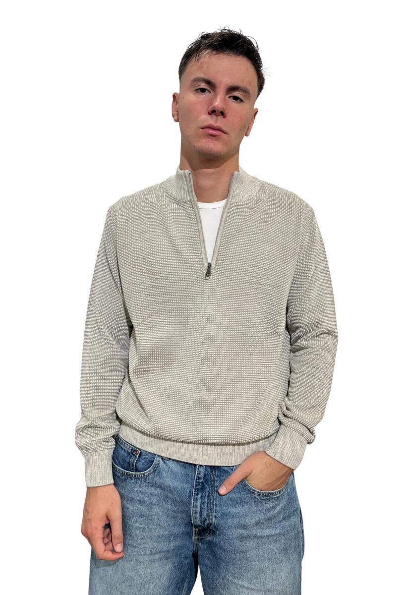 sporting mare Maglia Uomo Manica Lunga Lupetto Mezza Zip Lana 3440/40Z-Beige