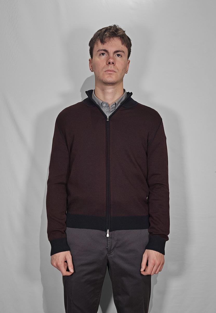 GRANSASSO Giubbino Uomo Manica Lunga Zip 100% Lana Vergine 57114/14241-Bordeaux