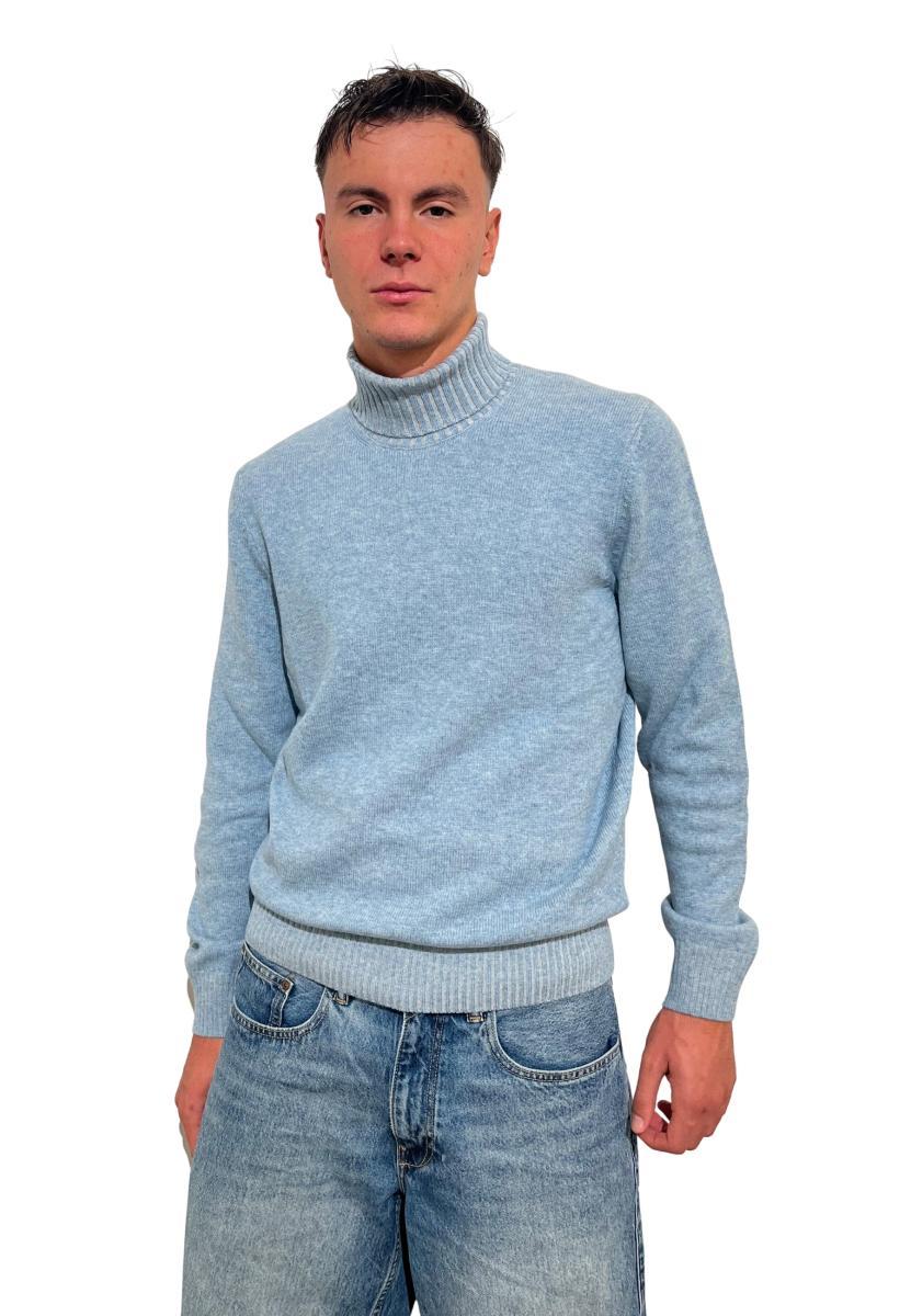 GRANSASSO Maglia Uomo Manica Lunga Girocollo Lana Cachemire Viscosa 23115/19613-Azzurro