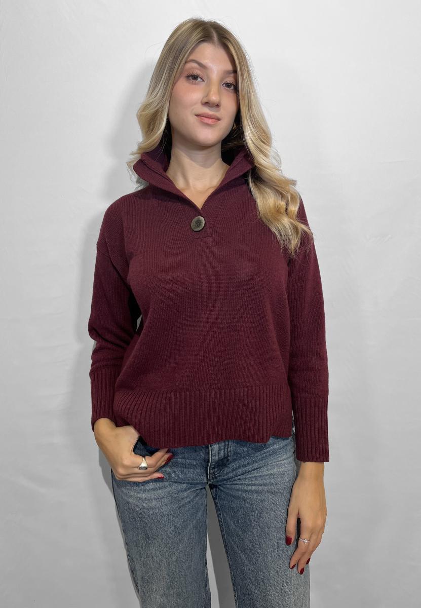 INTRECCI Maglia Donna Manica Lunga Lupetto Lana Cachemire ART. W25-80-Bordeaux