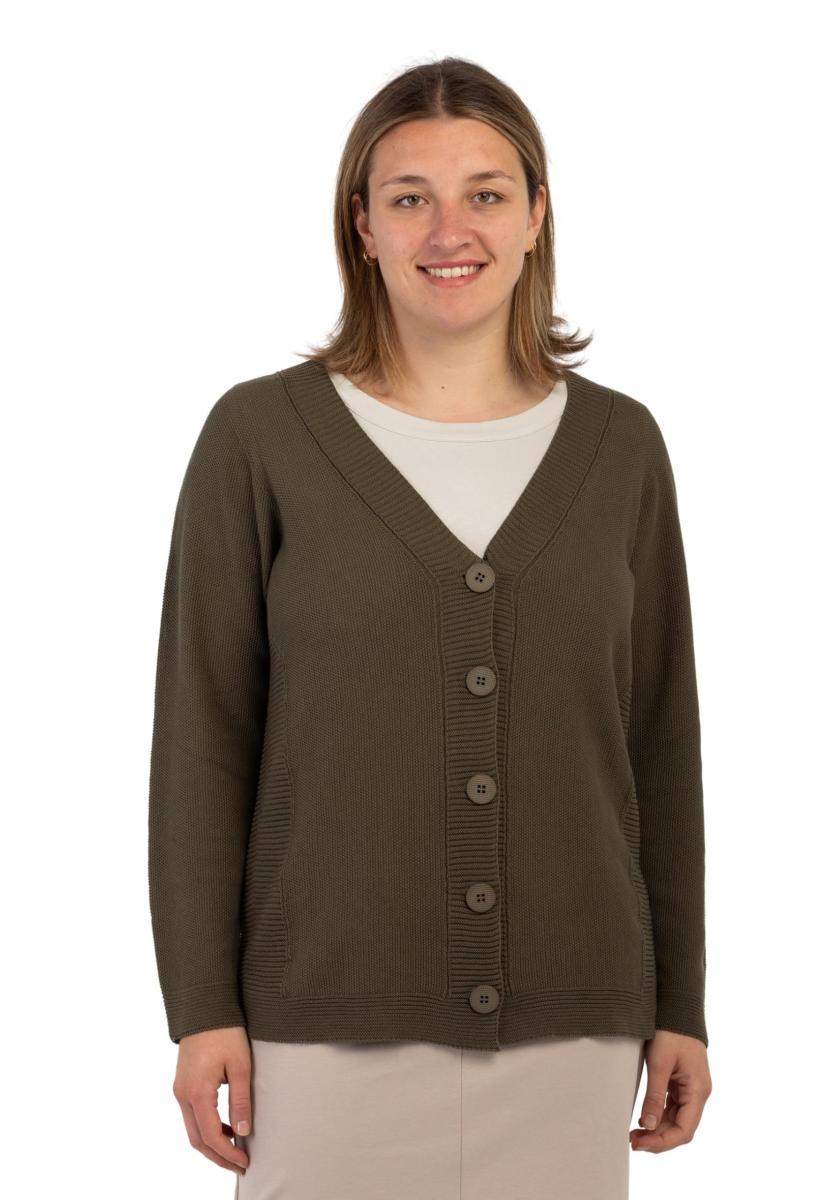 Amarynth Giacca Donna Maglia Cardigan 100% Cotone LE MORBIDE 02005-Militare