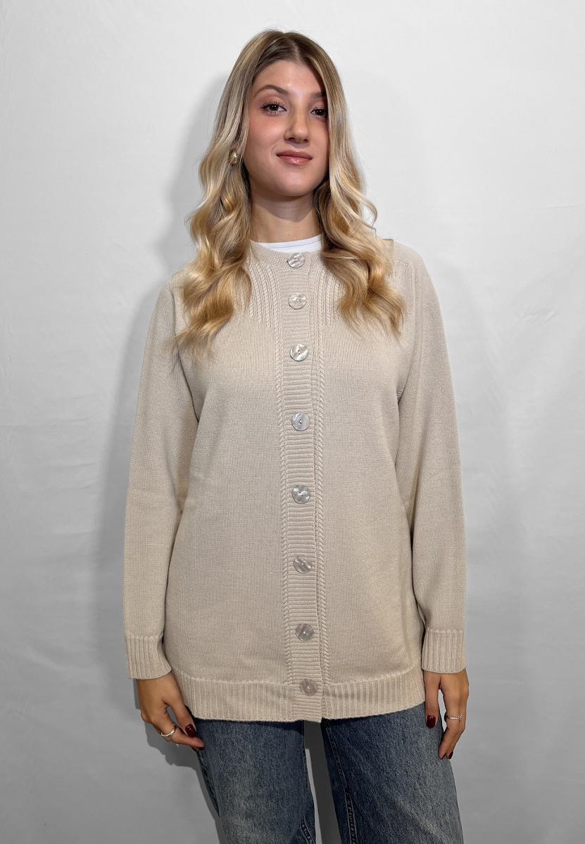 Amarynth Le MORBIDE Giacca Donna Maglia Coreana in Pura Lana Art. 02126-Beige