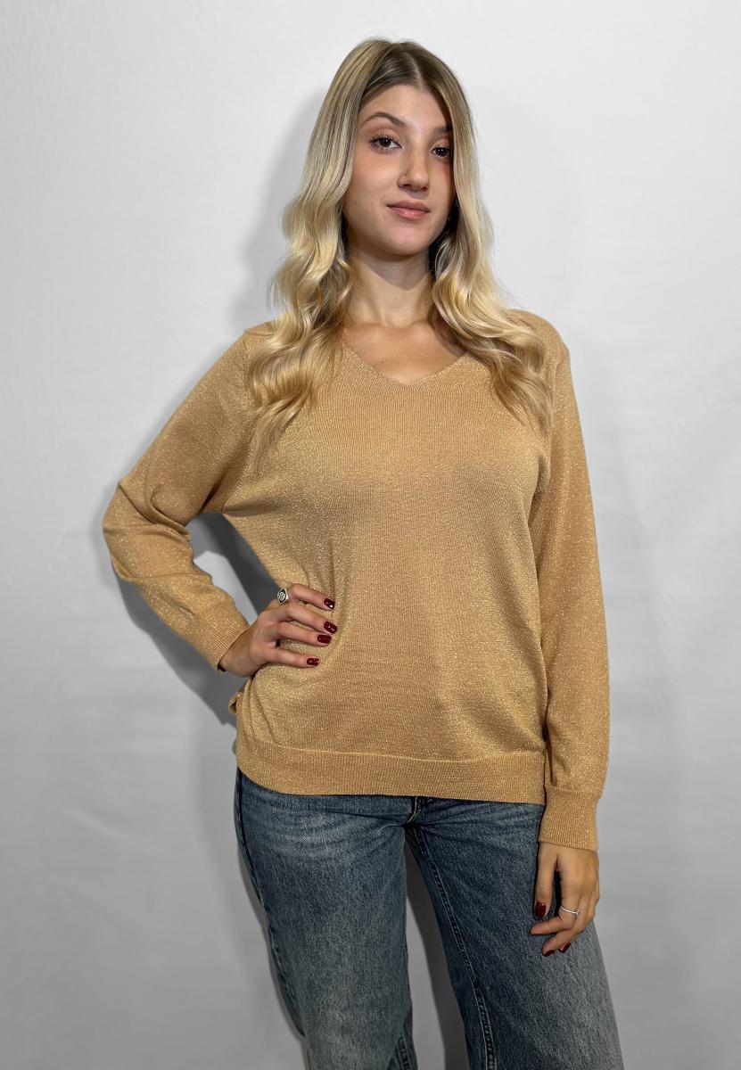 Amarynth Le MORBIDE Maglia Donna Manica Lunga Scollo V Over Art. 02167-Oro