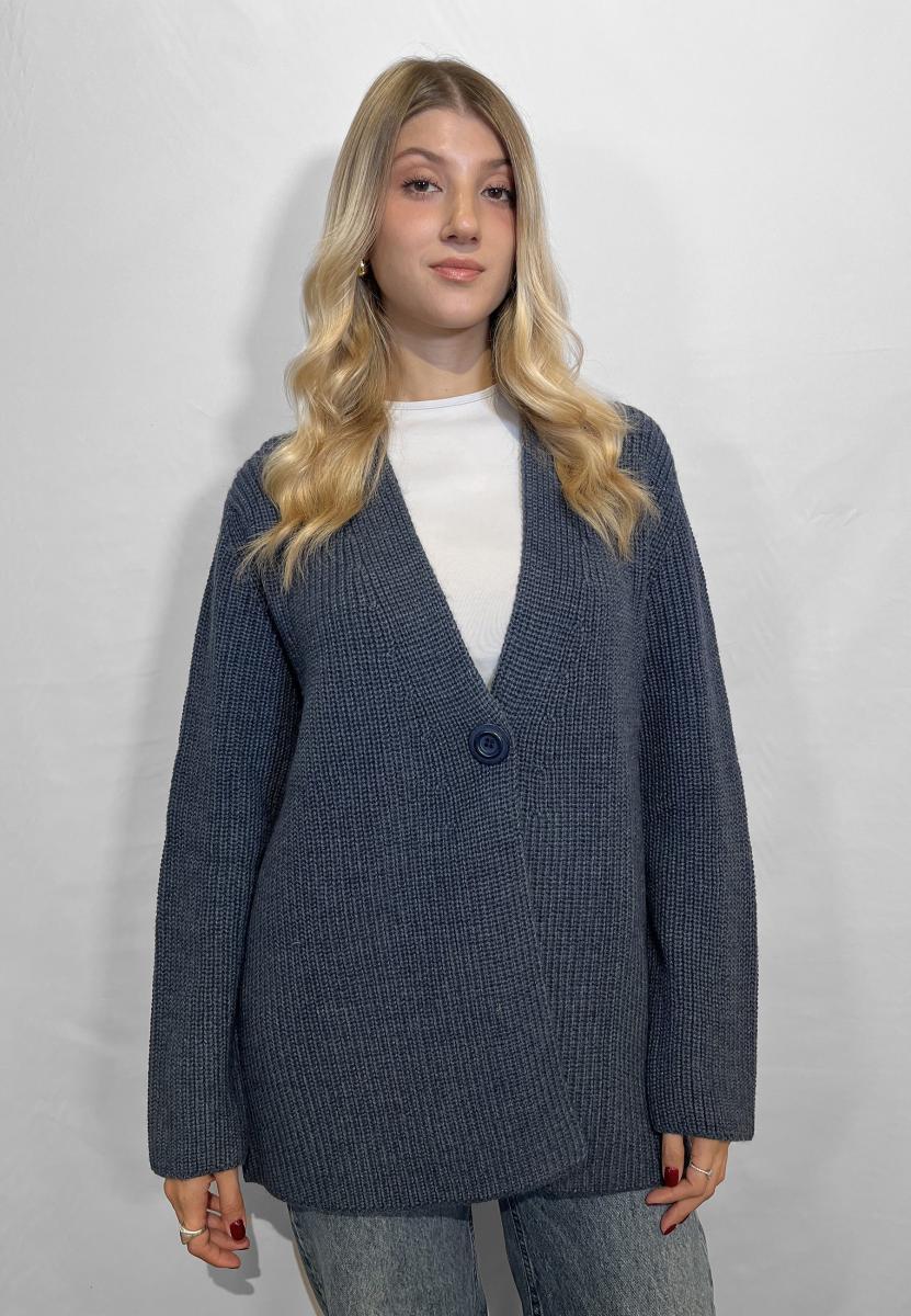 Amarynth Le MORBIDE Giacca Donna Maglia Cardigan Lana Maglia Inglese Art. 02112-Avio