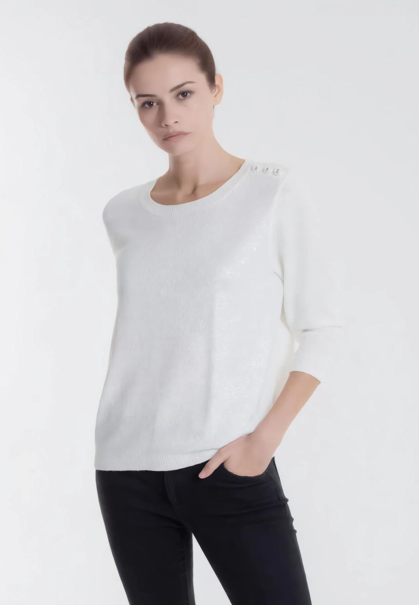 PREMODE Maglia Donna Cotone Lurex Manica Lunga ART. 456100-Bianco