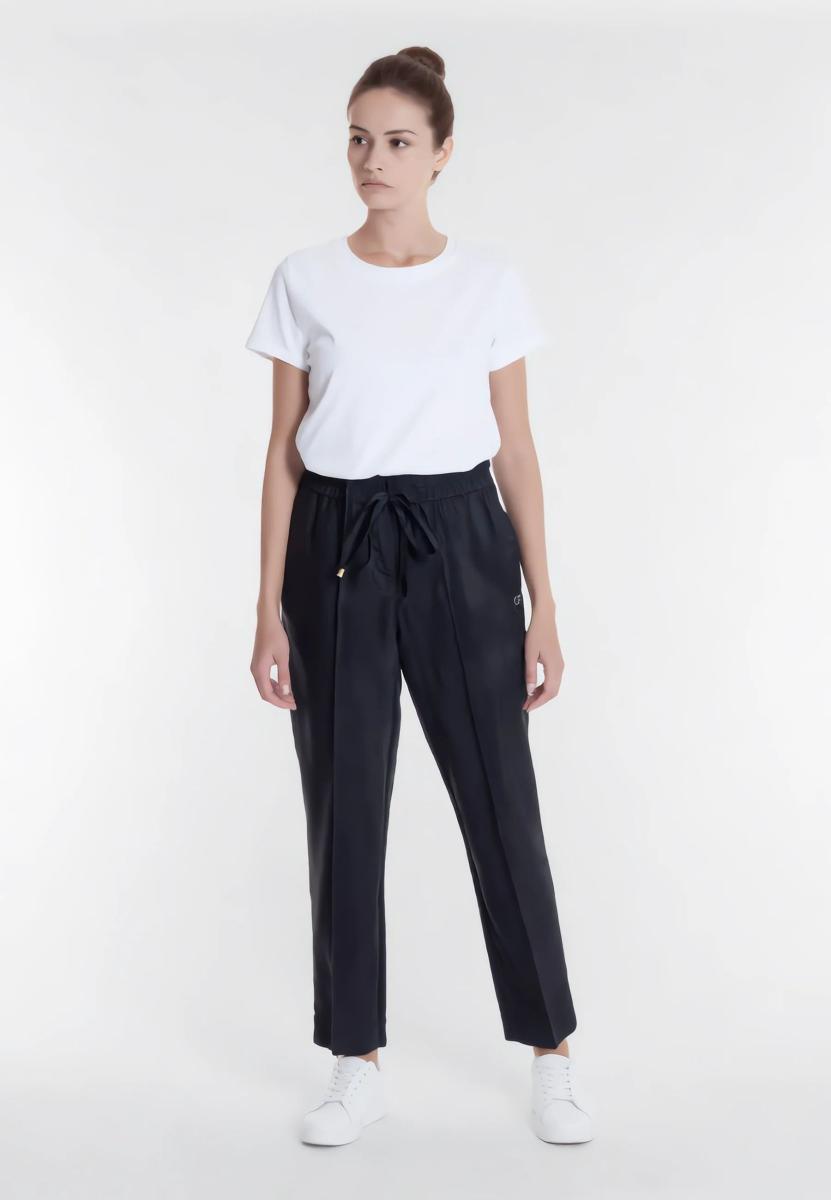 Carla Ferroni Pantalone Donna Lungo Elastico Lyocell Estivo 70249-Nero