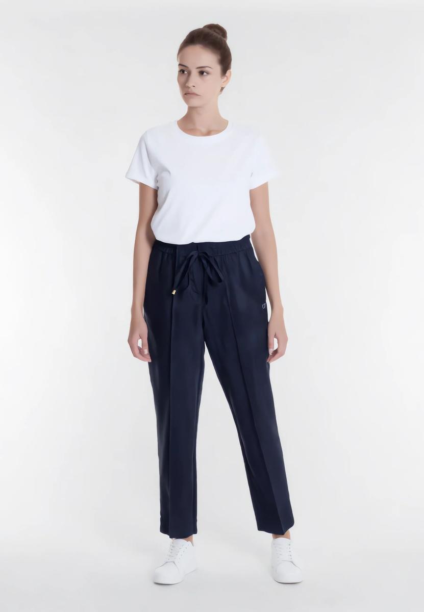 Carla Ferroni Pantalone Donna Lungo Elastico Lyocell Estivo 70249-Blu