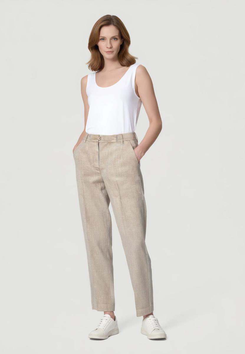 Carla Ferroni Pantalone Donna Lungo Melange Leggero 70185-Beige