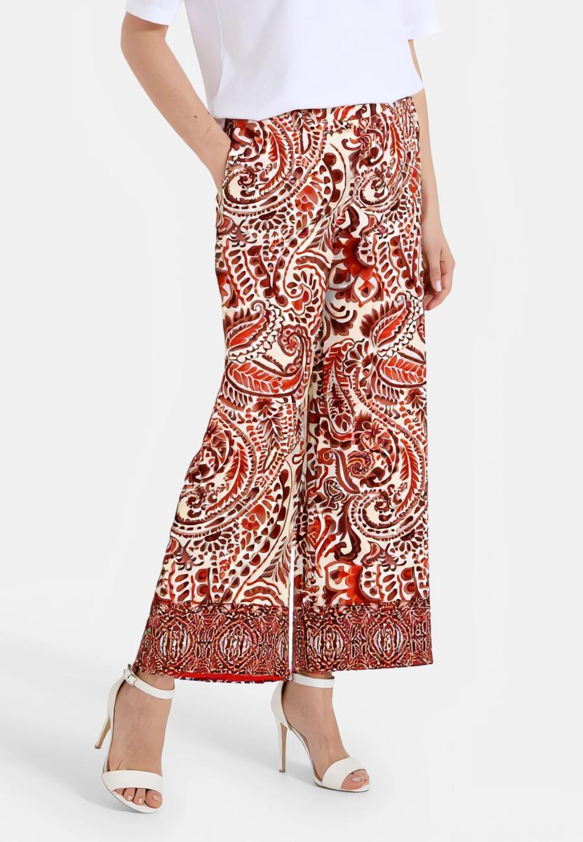 Carla Ferroni Pantalone Donna Lungo Raso Fantasia Estivo 70200-Rosso