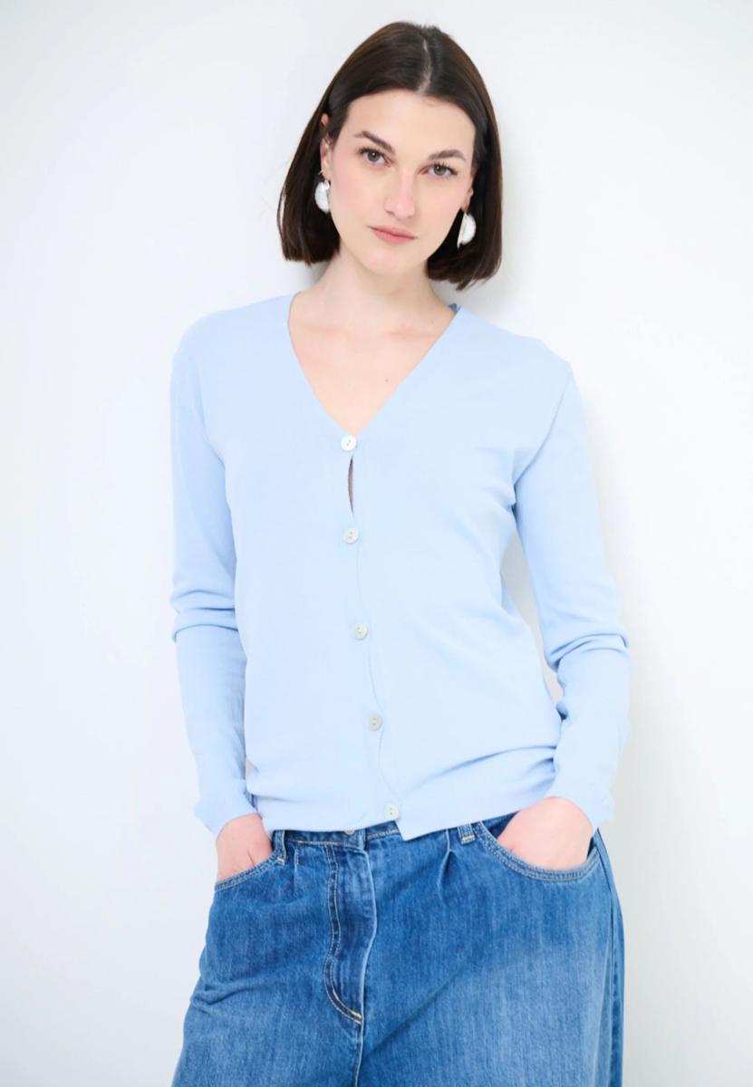 Kikisix Cardigan Donna Scollo V Viscosa Estiva KXCR2504-Azzurro
