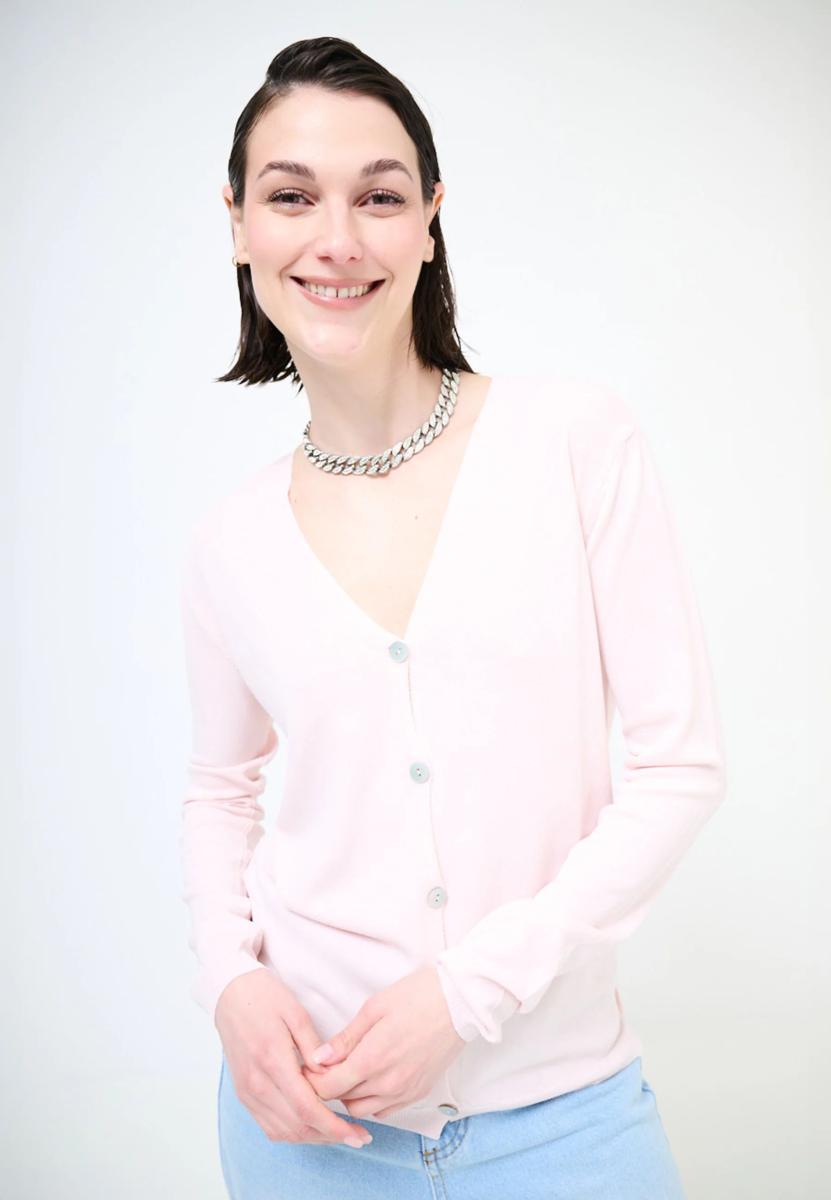 Kikisix Cardigan Donna Scollo V Viscosa Estiva KXCR2504-Rosa