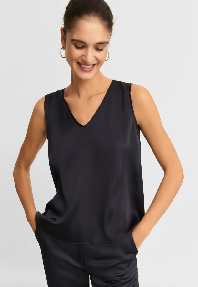 EMME MARELLA Top Donna Giromanica Raso Leggero Cottage-Blu