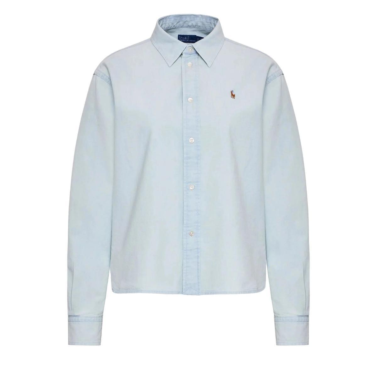 POLO RALPH LAUREN Camicia Donna Celeste in Cotone con Logo