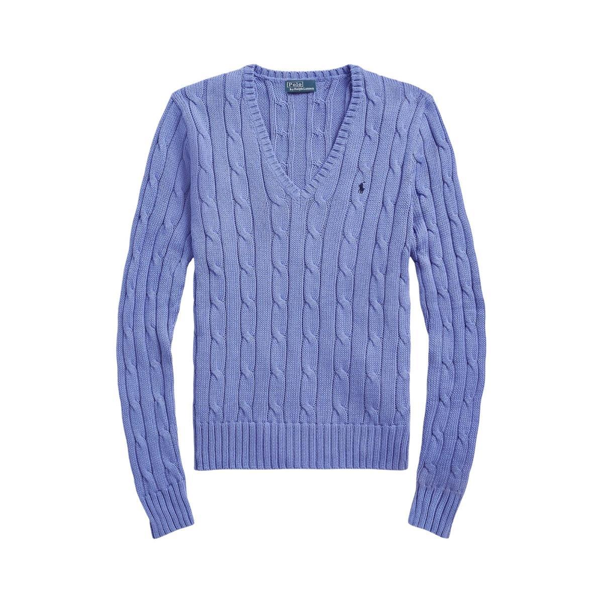 POLO RALPH LAUREN Pullover da Donna a Coste in Cotone Celeste con Logo-Celeste