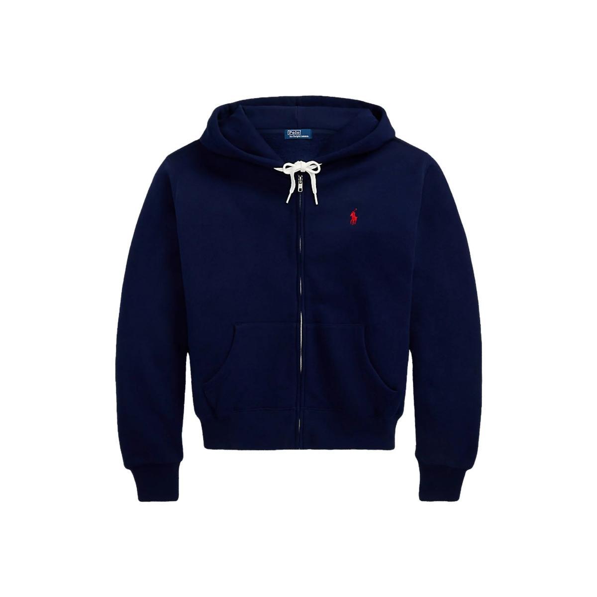 POLO RALPH LAUREN Felpa Blu con Zip e Cappuccio con Logo Ricamato-Navy