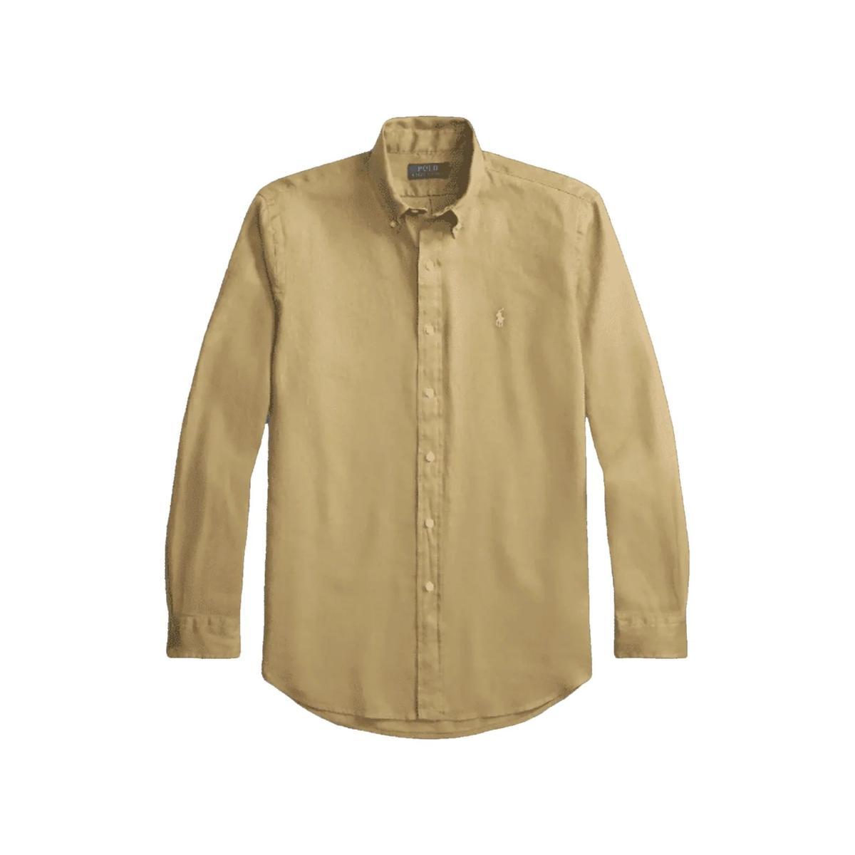 RALPH LAUREN Camicia Uomo Custom Fit Lino Café au Lait-Beige