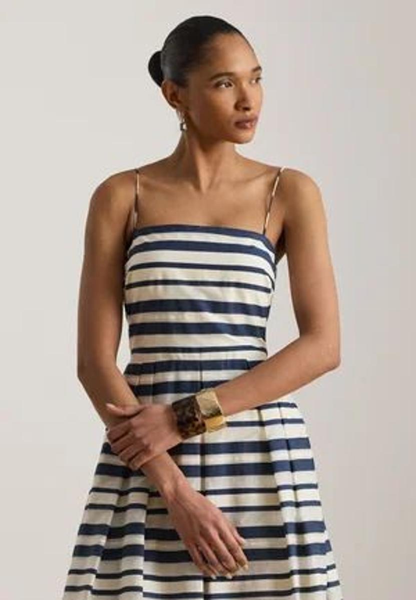 Lauren Ralph Lauren - STRIPED SATIN SLEEVELESS COCKTAIL DRESS - Vestito elegante - navy/cream multi