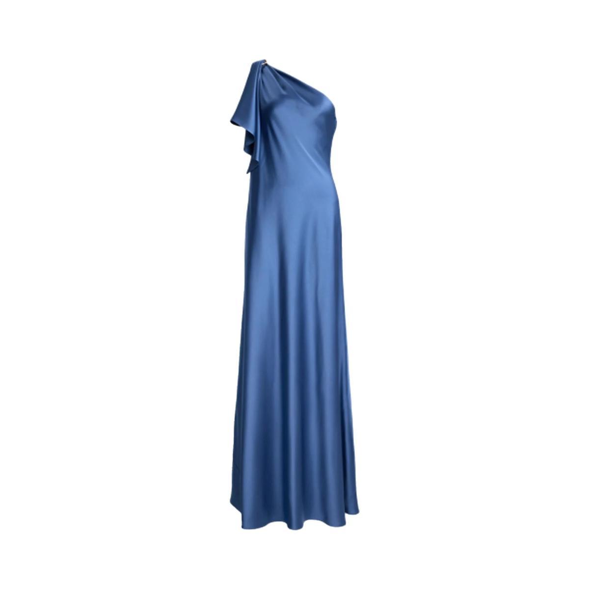 Abito lungo Donna monospalla in raso-Blu