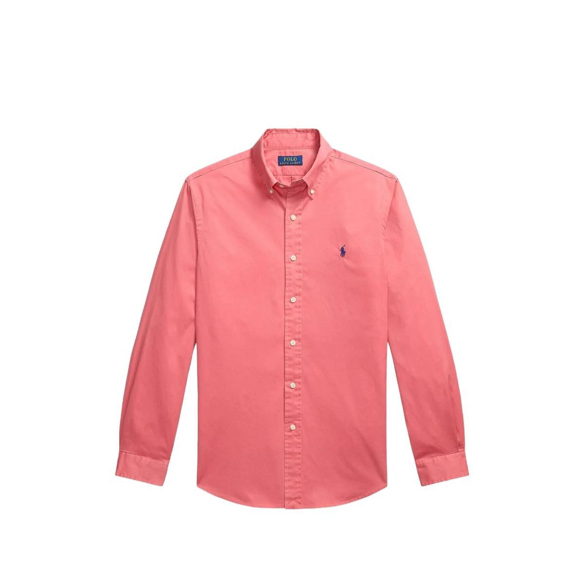POLO RALPH LAUREN Camicia di Cotone Salmone con Logo a Contrasto-Salmone